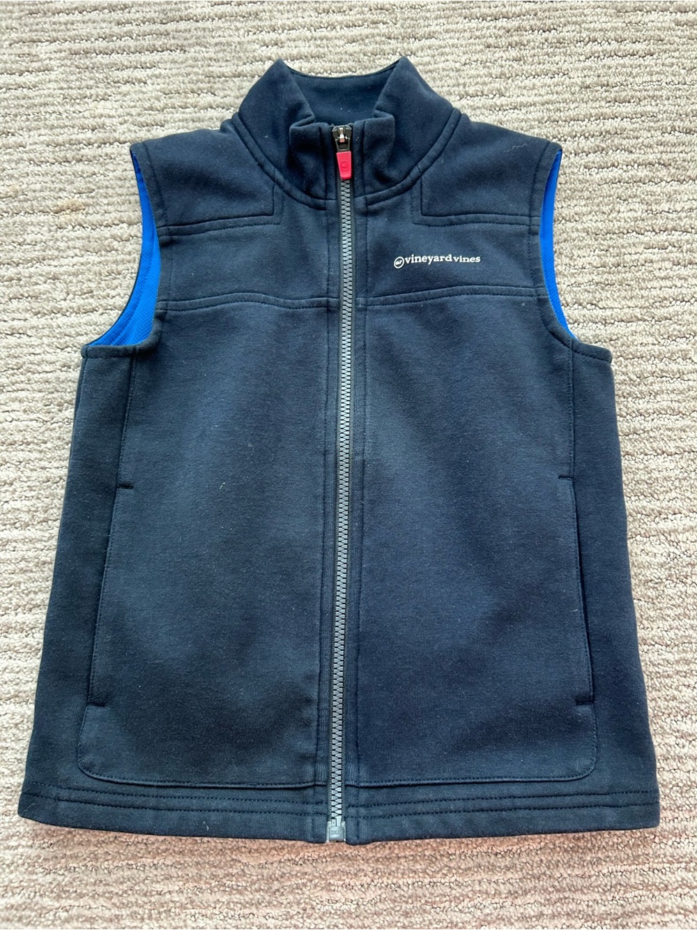 Vineyard Vines Navy Vest with Bright Blue Lining